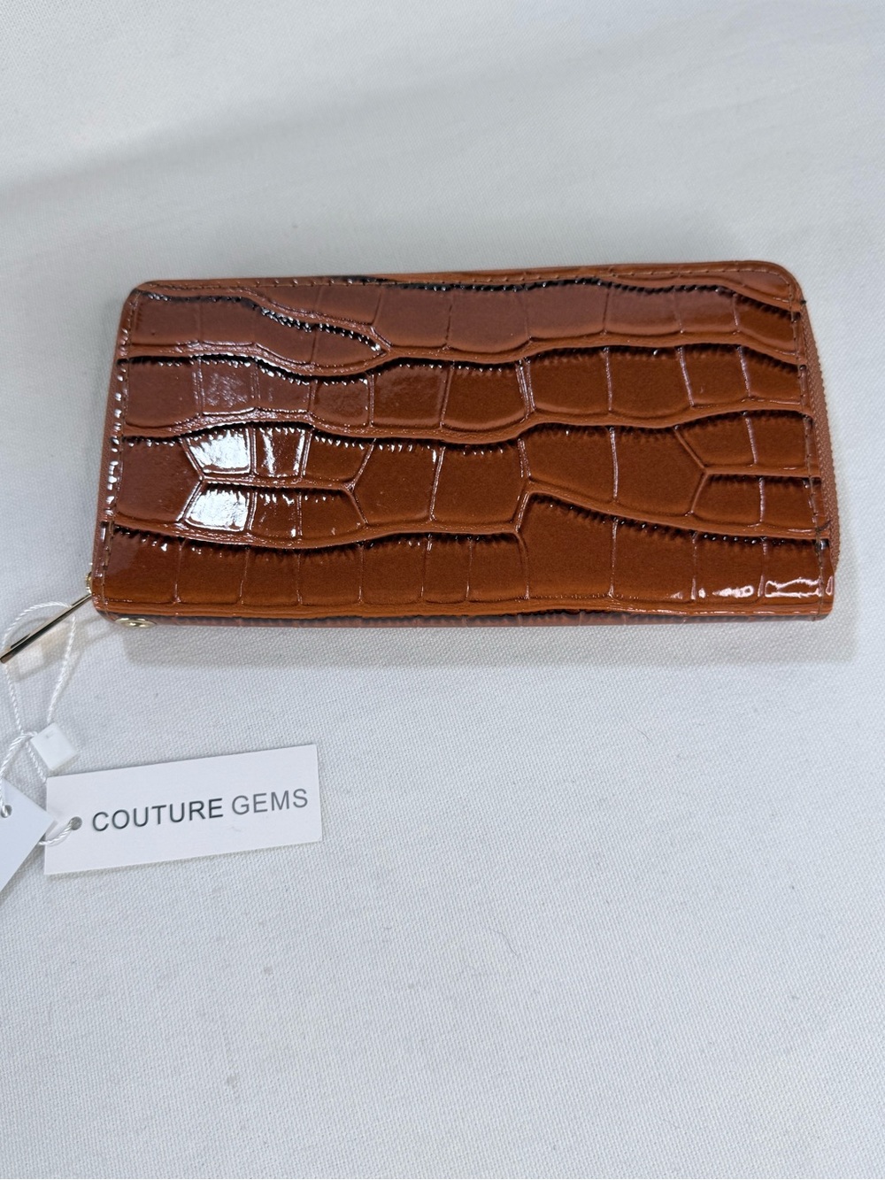 Couture Gems Brown Croc-Embossed Zip Wallet